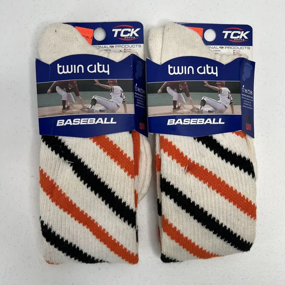 TCK Twin City Baseball Softball Ribbon Stirrup Tube Socks‎ White Orange Black